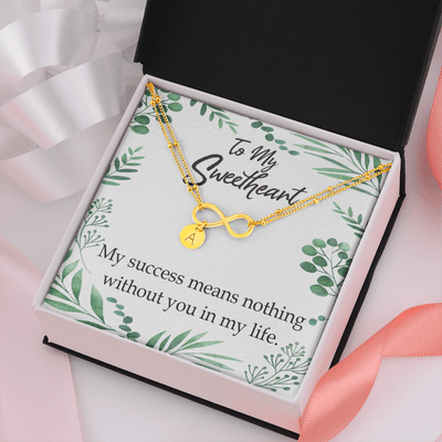 To My Wife My Success Means Nothing Without You Infinity Bracelet With Initial Charms - Infinity Bracelet