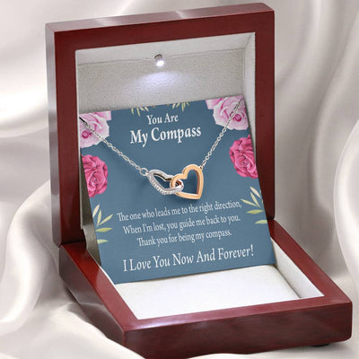 You Are My Compass To My Wife Girlfriend Inseparable Necklace Pendant 18k Rose Gold Finish 16� - Interlocking Hearts Necklace
