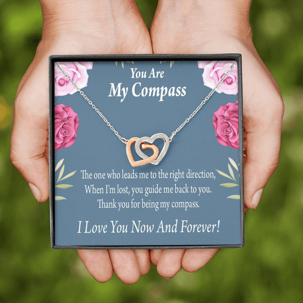 You Are My Compass To My Wife Girlfriend Inseparable Necklace Pendant 18k Rose Gold Finish 16� - Interlocking Hearts Necklace