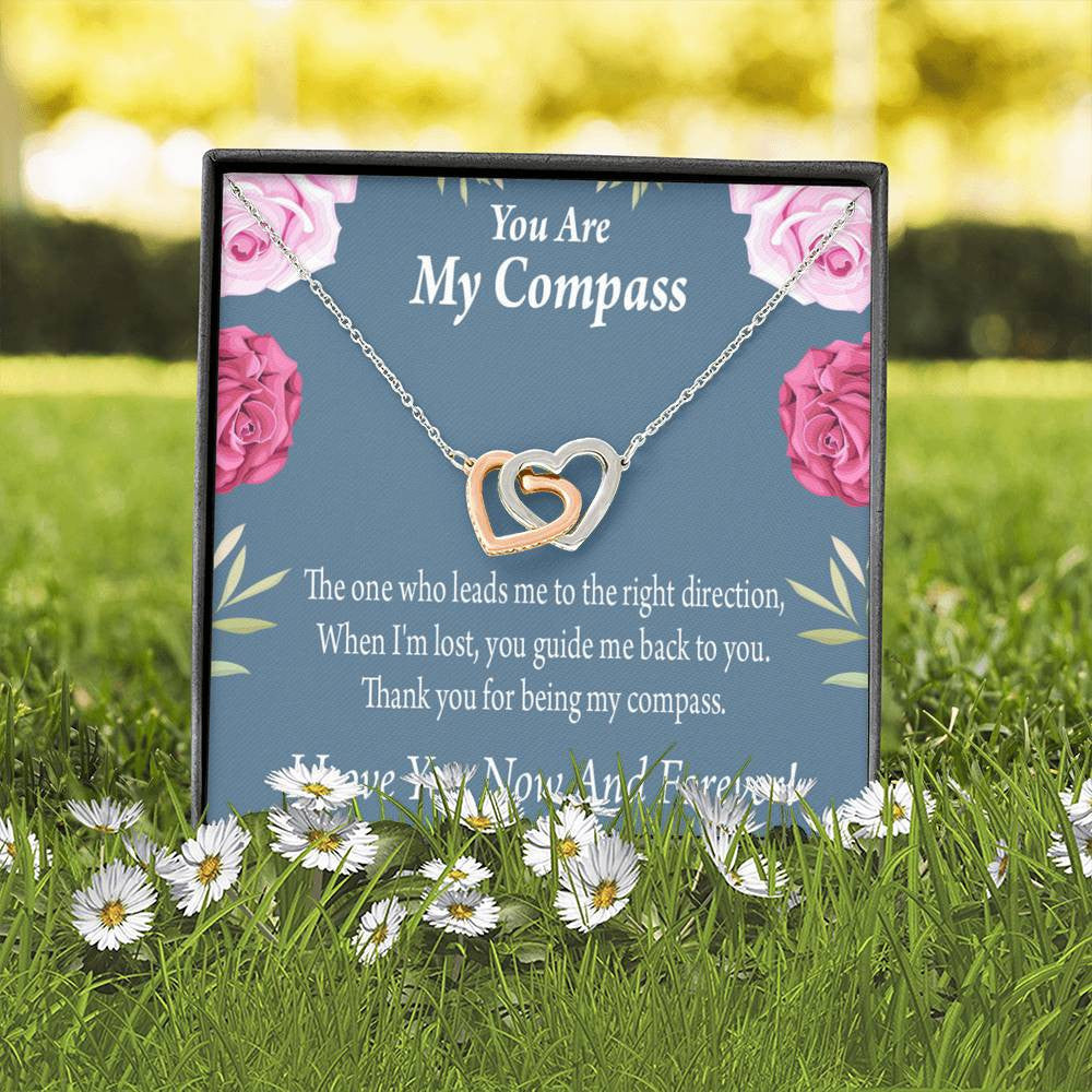 You Are My Compass To My Wife Girlfriend Inseparable Necklace Pendant 18k Rose Gold Finish 16� - Interlocking Hearts Necklace