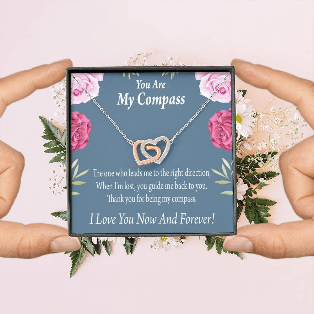 You Are My Compass To My Wife Girlfriend Inseparable Necklace Pendant 18k Rose Gold Finish 16� - Interlocking Hearts Necklace