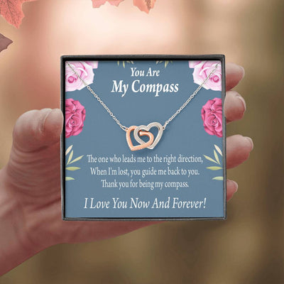 You Are My Compass To My Wife Girlfriend Inseparable Necklace Pendant 18k Rose Gold Finish 16� - Interlocking Hearts Necklace