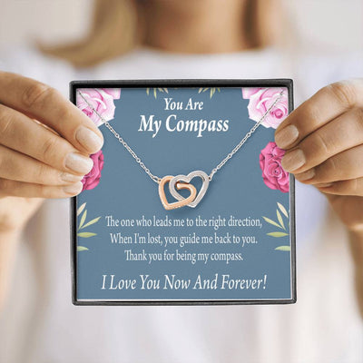 You Are My Compass To My Wife Girlfriend Inseparable Necklace Pendant 18k Rose Gold Finish 16� - Interlocking Hearts Necklace