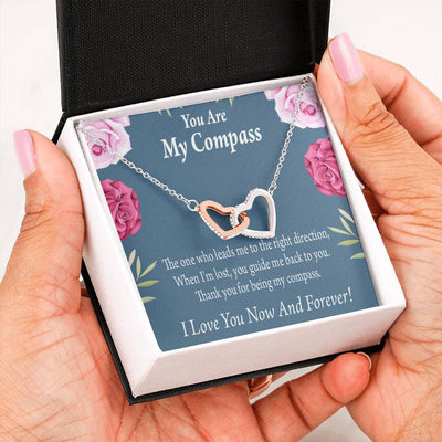 You Are My Compass To My Wife Girlfriend Inseparable Necklace Pendant 18k Rose Gold Finish 16� - Interlocking Hearts Necklace