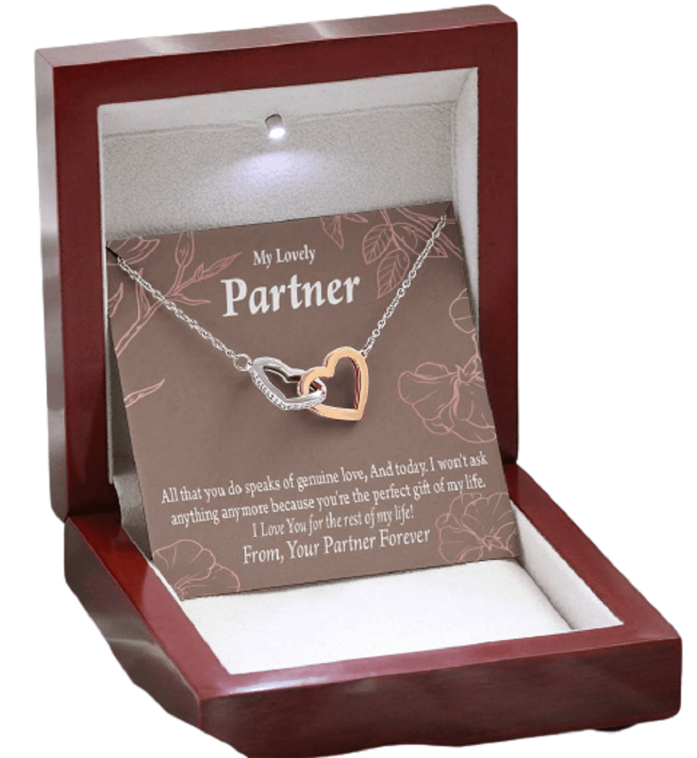 To My Partner Perfect Keepsake Card Of My Life Inseparable Pendant 18k Rose Gold Finish 16� Life Partner Keepsake Card - Interlocking Hearts Necklace