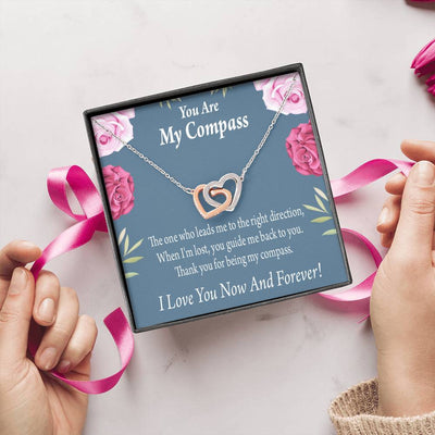 You Are My Compass To My Wife Girlfriend Inseparable Necklace Pendant 18k Rose Gold Finish 16� - Interlocking Hearts Necklace
