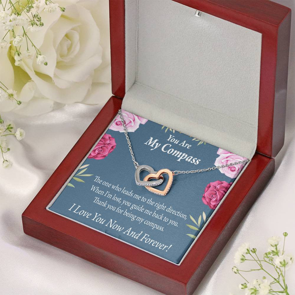 You Are My Compass To My Wife Girlfriend Inseparable Necklace Pendant 18k Rose Gold Finish 16� - Interlocking Hearts Necklace