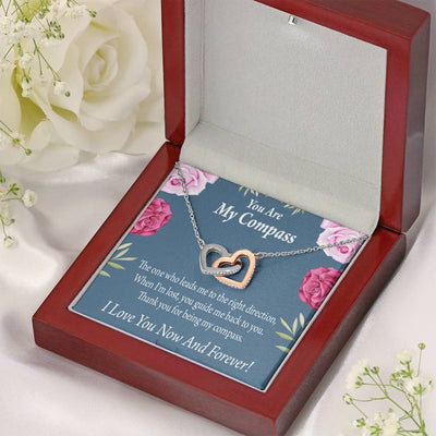 You Are My Compass To My Wife Girlfriend Inseparable Necklace Pendant 18k Rose Gold Finish 16� - Interlocking Hearts Necklace