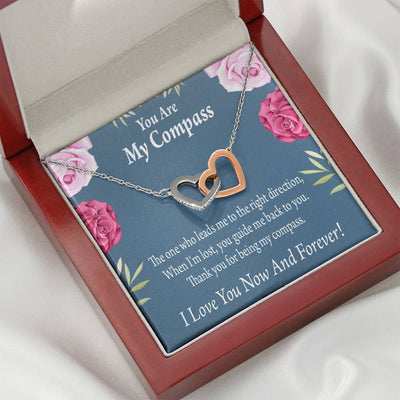 You Are My Compass To My Wife Girlfriend Inseparable Necklace Pendant 18k Rose Gold Finish 16� - Interlocking Hearts Necklace