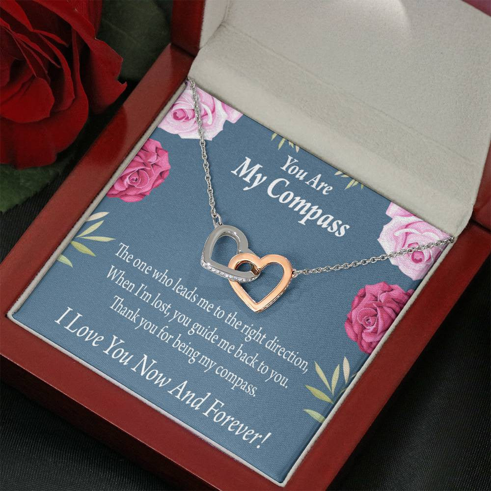 You Are My Compass To My Wife Girlfriend Inseparable Necklace Pendant 18k Rose Gold Finish 16� - Interlocking Hearts Necklace