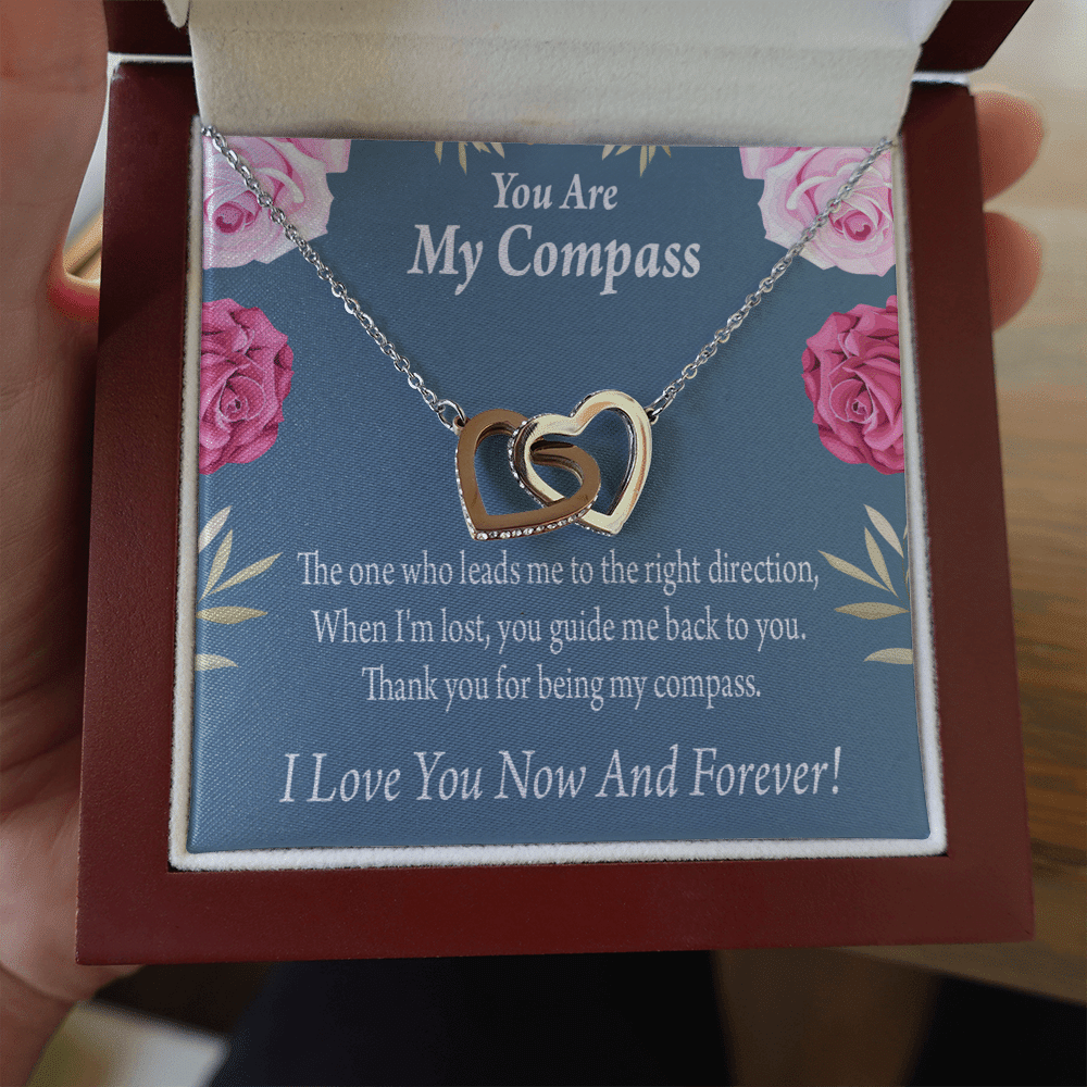 You Are My Compass To My Wife Girlfriend Inseparable Necklace Pendant 18k Rose Gold Finish 16� - Interlocking Hearts Necklace