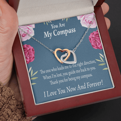 You Are My Compass To My Wife Girlfriend Inseparable Necklace Pendant 18k Rose Gold Finish 16� - Interlocking Hearts Necklace