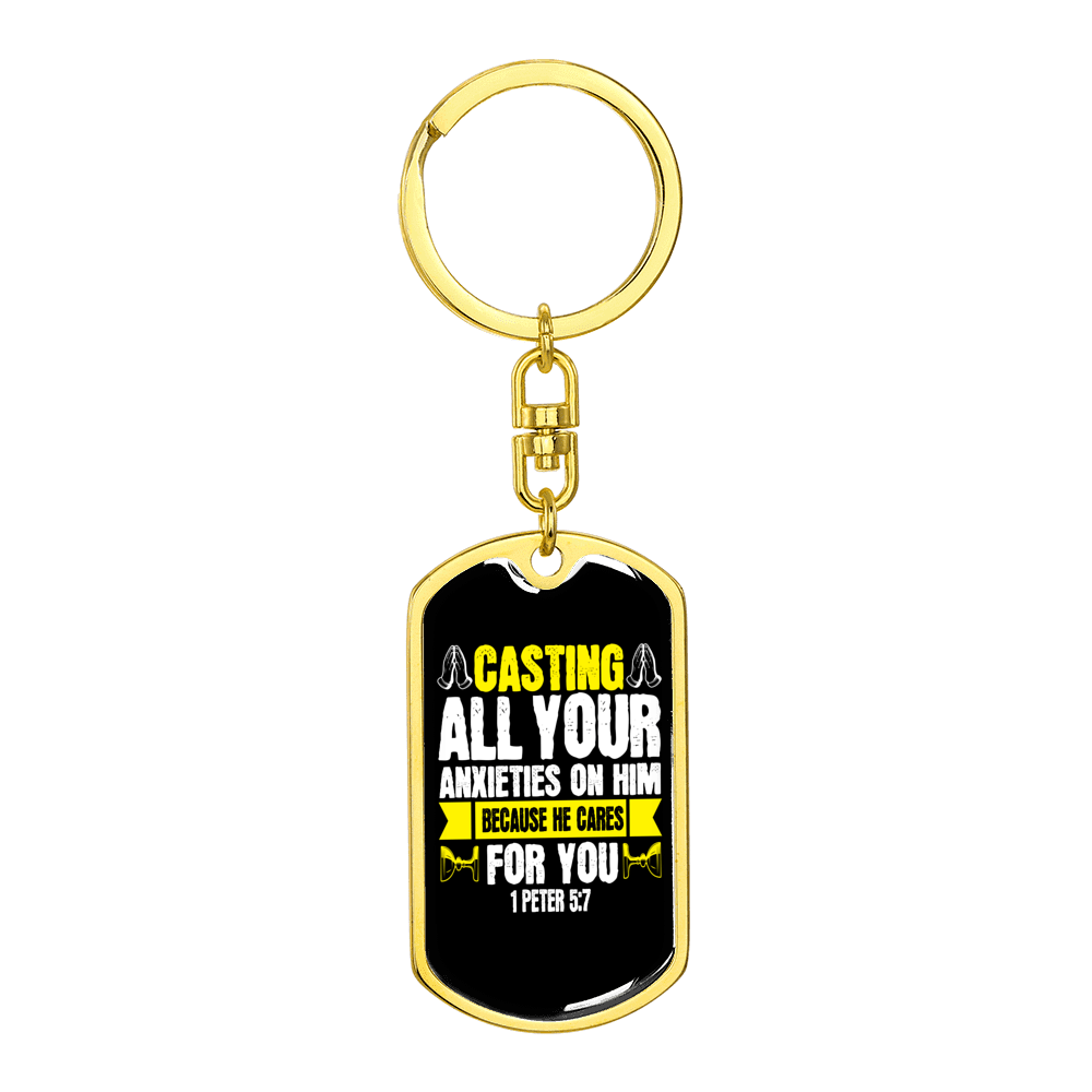 Casting All Anxieties 1 Peter 5:7 Keychain Dog Tag Keyring - Dog Tag with Swivel Keychain