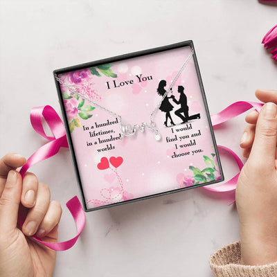 To My Wife Girlfriend Choose You Love Necklace Message Card Stainless Steel or 18k Gold - Love Script Necklace