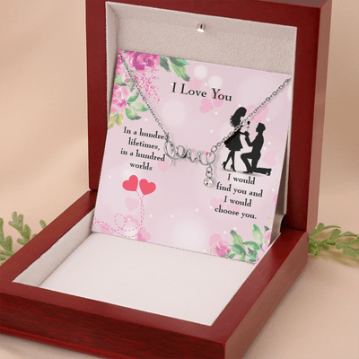 To My Wife Girlfriend Choose You Love Necklace Message Card Stainless Steel or 18k Gold - Love Script Necklace