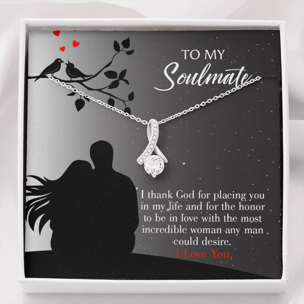 To My Girlfriend Incredible Woman Message Card W Mahogany Style Luxury Box Eternity Ribbon Stone Necklace - Alluring Beauty Necklace Gift For Her