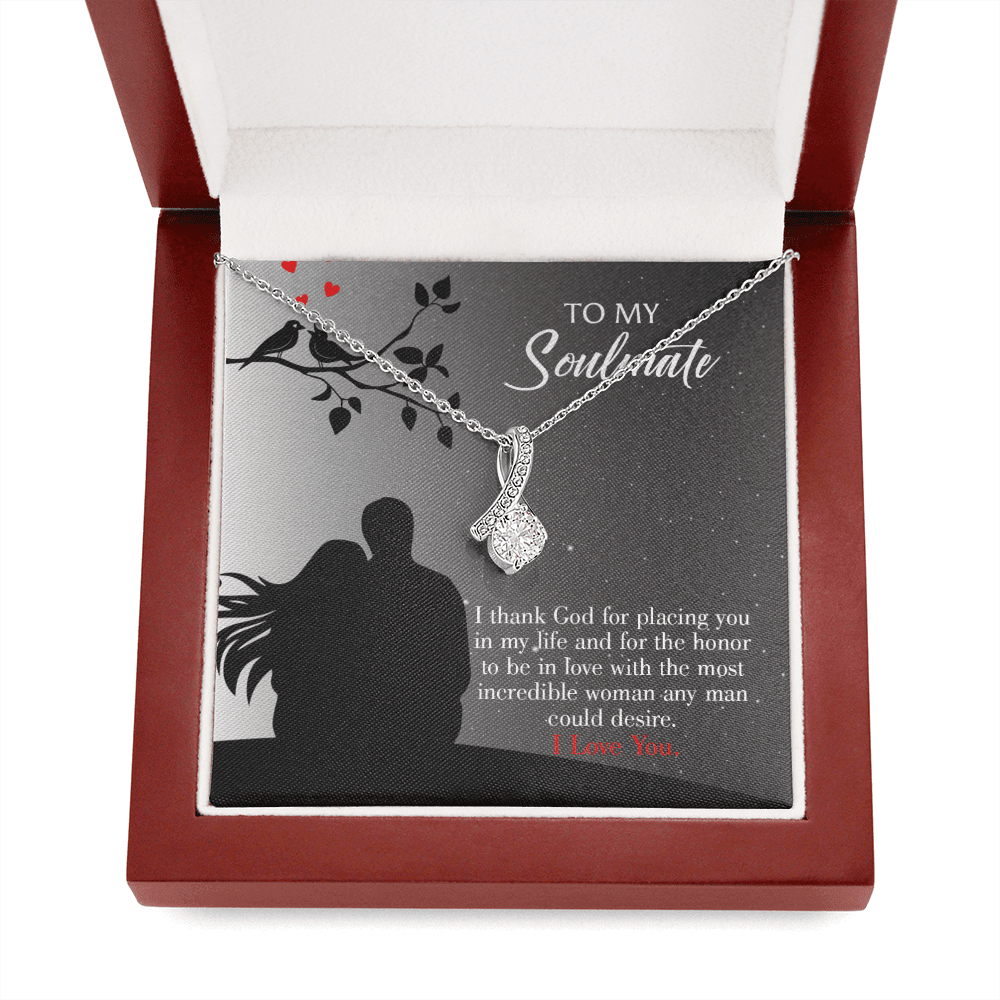 To My Girlfriend Incredible Woman Message Card W Mahogany Style Luxury Box Eternity Ribbon Stone Necklace - Alluring Beauty Necklace Gift For Her