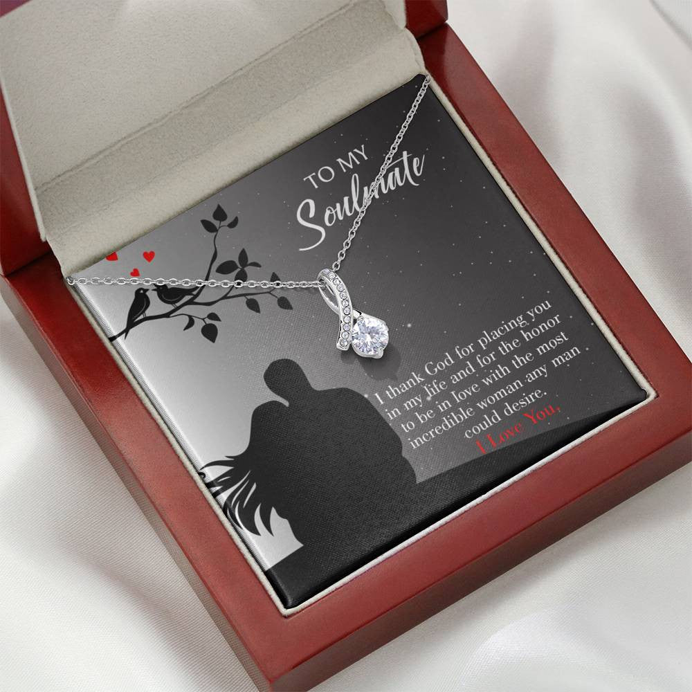 To My Girlfriend Incredible Woman Message Card W Mahogany Style Luxury Box Eternity Ribbon Stone Necklace - Alluring Beauty Necklace Gift For Her