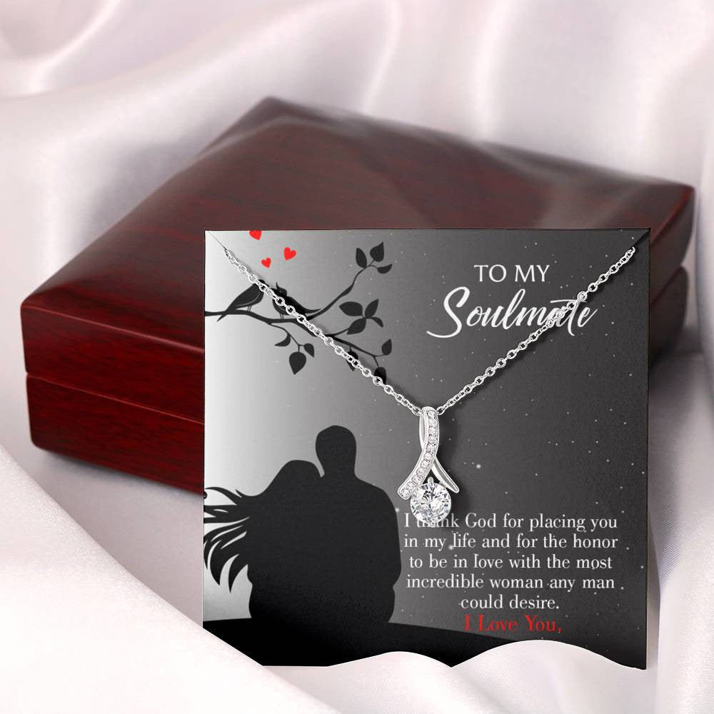 To My Girlfriend Incredible Woman Message Card W Mahogany Style Luxury Box Eternity Ribbon Stone Necklace - Alluring Beauty Necklace Gift For Her