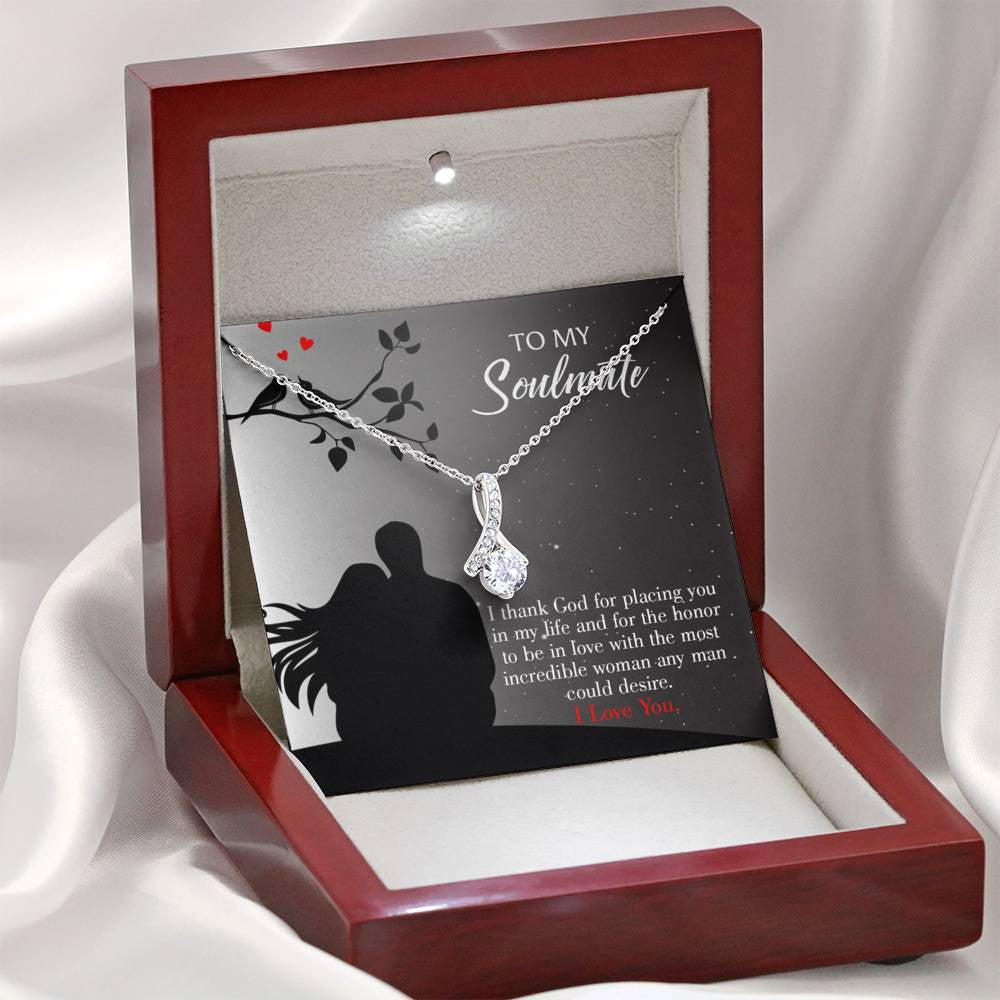 To My Girlfriend Incredible Woman Message Card W Mahogany Style Luxury Box Eternity Ribbon Stone Necklace - Alluring Beauty Necklace Gift For Her
