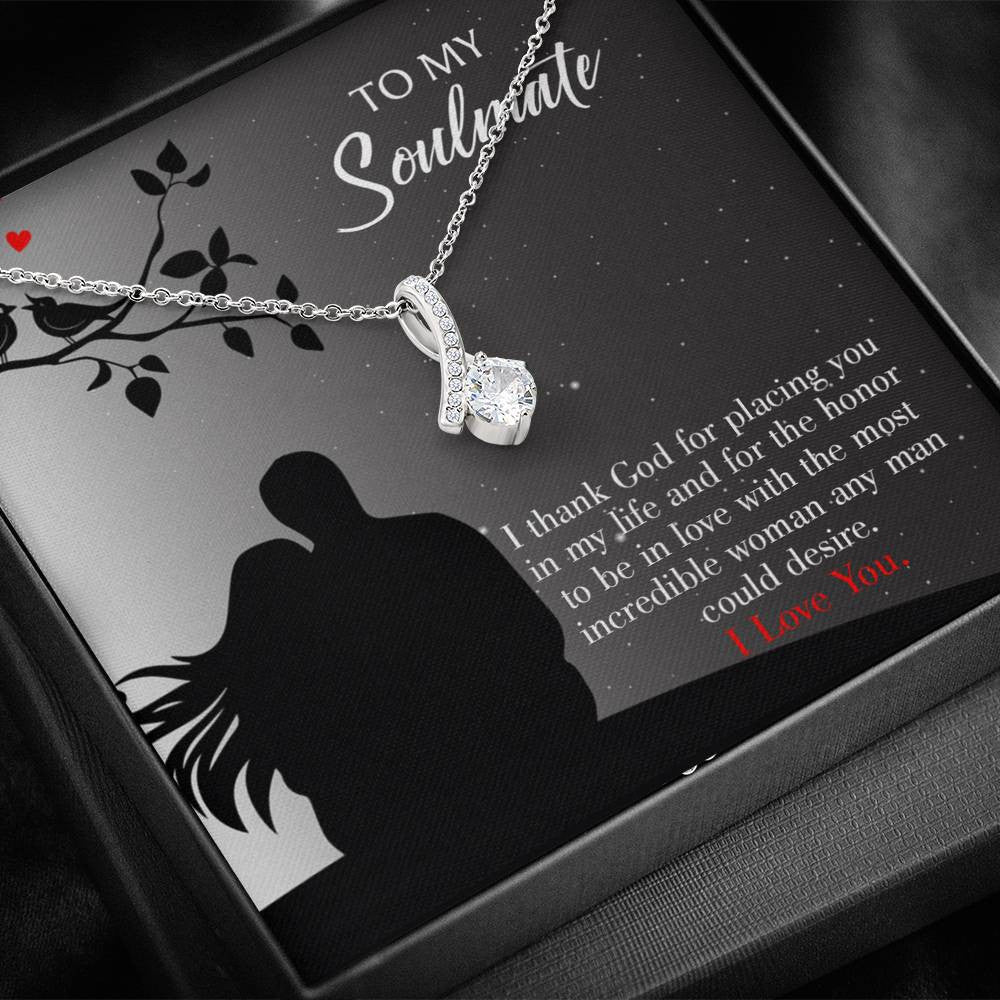 To My Girlfriend Incredible Woman Message Card W Mahogany Style Luxury Box Eternity Ribbon Stone Necklace - Alluring Beauty Necklace Gift For Her