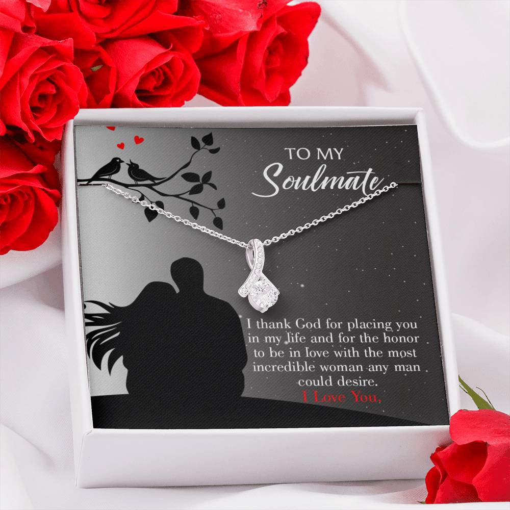 To My Girlfriend Incredible Woman Message Card W Mahogany Style Luxury Box Eternity Ribbon Stone Necklace - Alluring Beauty Necklace Gift For Her