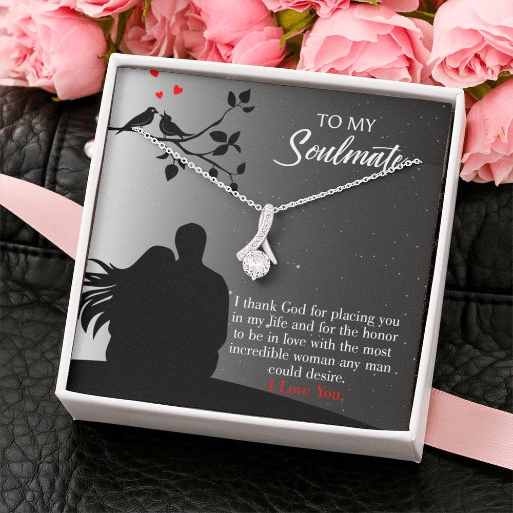 To My Girlfriend Incredible Woman Message Card W Mahogany Style Luxury Box Eternity Ribbon Stone Necklace - Alluring Beauty Necklace Gift For Her