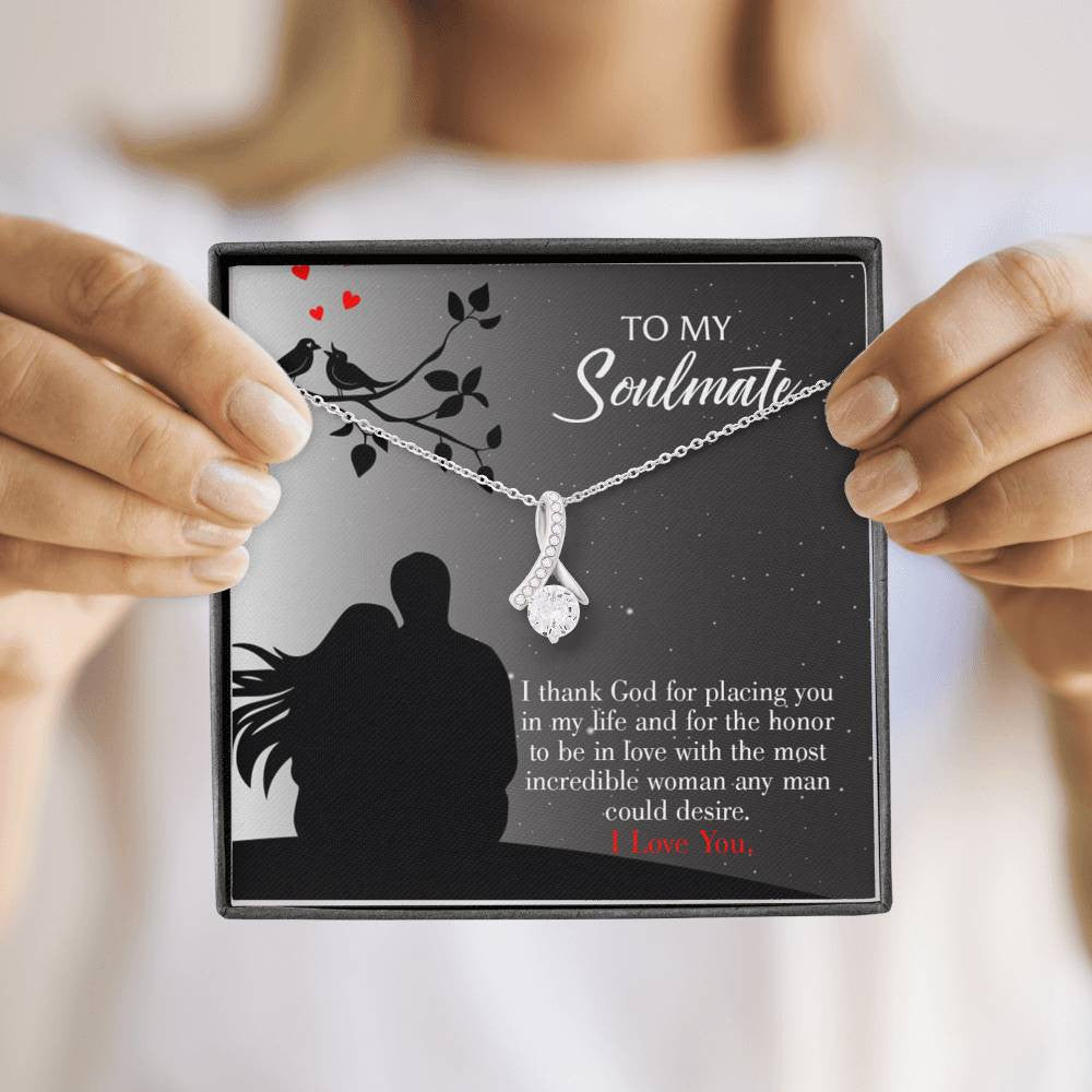 To My Girlfriend Incredible Woman Message Card W Mahogany Style Luxury Box Eternity Ribbon Stone Necklace - Alluring Beauty Necklace Gift For Her
