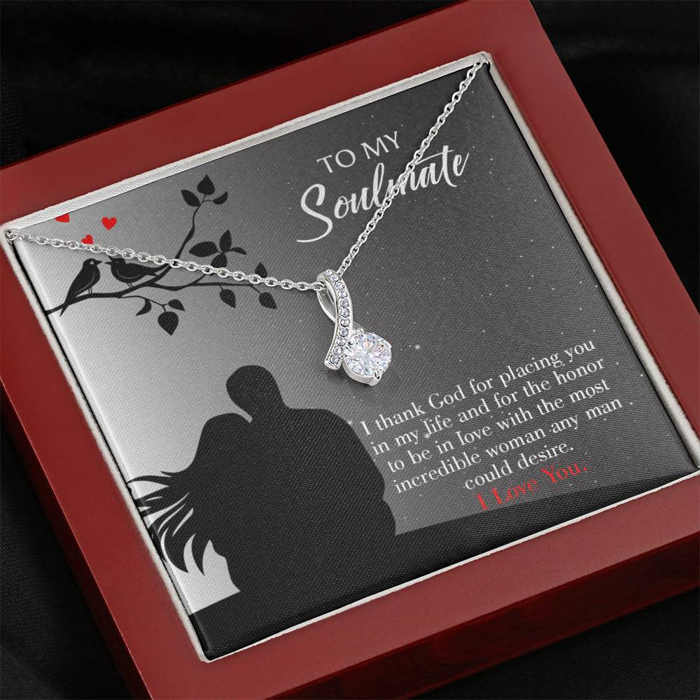 To My Girlfriend Incredible Woman Message Card W Mahogany Style Luxury Box Eternity Ribbon Stone Necklace - Alluring Beauty Necklace Gift For Her