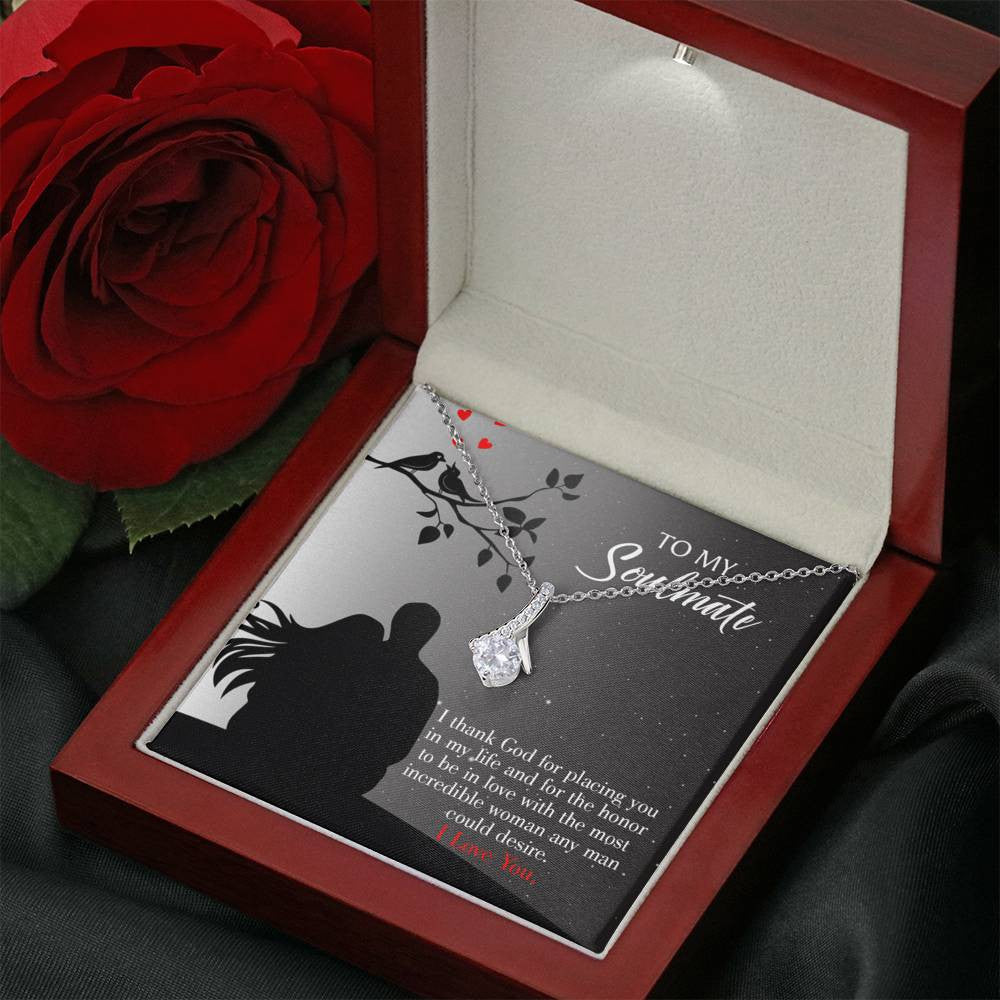 To My Girlfriend Incredible Woman Message Card W Mahogany Style Luxury Box Eternity Ribbon Stone Necklace - Alluring Beauty Necklace Gift For Her