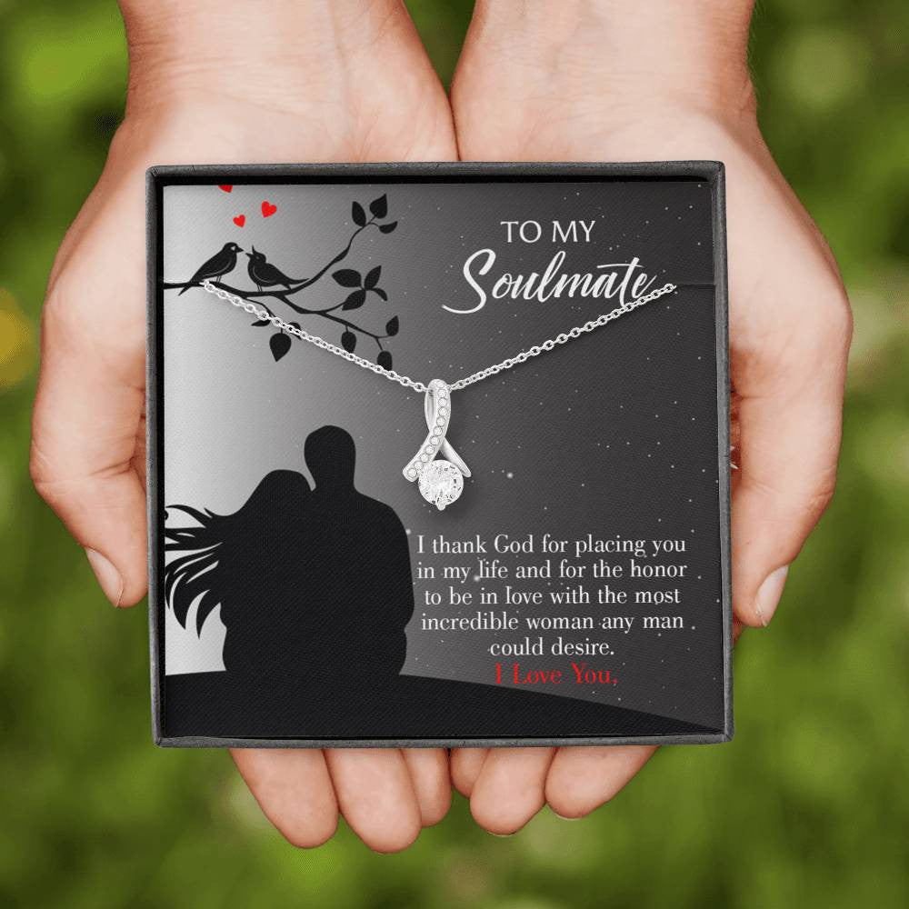 To My Girlfriend Incredible Woman Message Card W Mahogany Style Luxury Box Eternity Ribbon Stone Necklace - Alluring Beauty Necklace Gift For Her