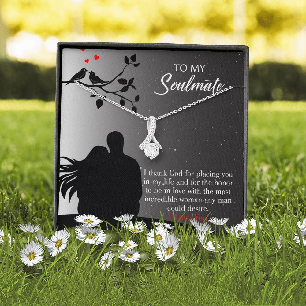 To My Girlfriend Incredible Woman Message Card W Mahogany Style Luxury Box Eternity Ribbon Stone Necklace - Alluring Beauty Necklace Gift For Her