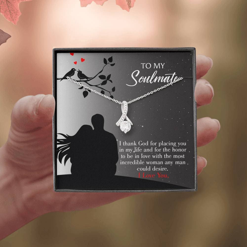To My Girlfriend Incredible Woman Message Card W Mahogany Style Luxury Box Eternity Ribbon Stone Necklace - Alluring Beauty Necklace Gift For Her