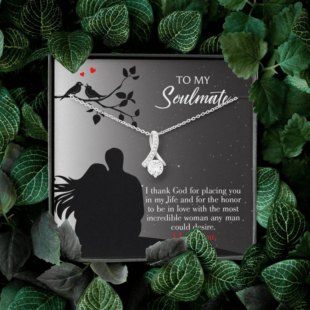 To My Girlfriend Incredible Woman Message Card W Mahogany Style Luxury Box Eternity Ribbon Stone Necklace - Alluring Beauty Necklace Gift For Her