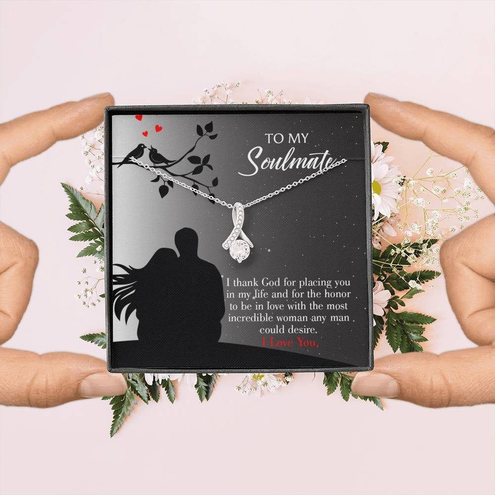 To My Girlfriend Incredible Woman Message Card W Mahogany Style Luxury Box Eternity Ribbon Stone Necklace - Alluring Beauty Necklace Gift For Her