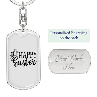 Happy Easter Keychain Dog Tag Keyring - Dog Tag with Swivel Keychain