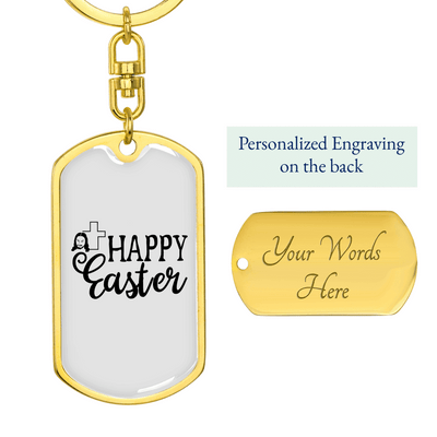 Happy Easter Keychain Dog Tag Keyring - Dog Tag with Swivel Keychain