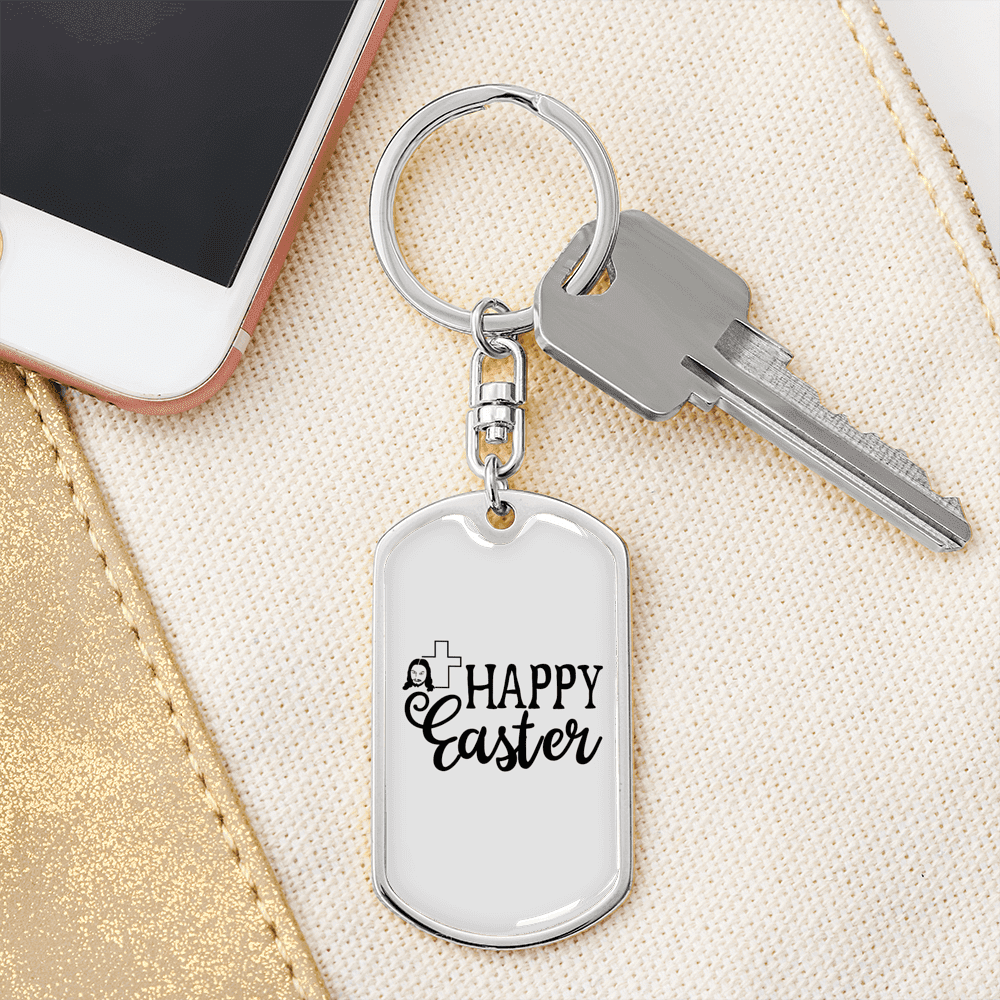 Happy Easter Keychain Dog Tag Keyring - Dog Tag with Swivel Keychain
