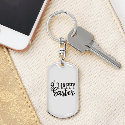 Happy Easter Keychain Dog Tag Keyring - Dog Tag with Swivel Keychain