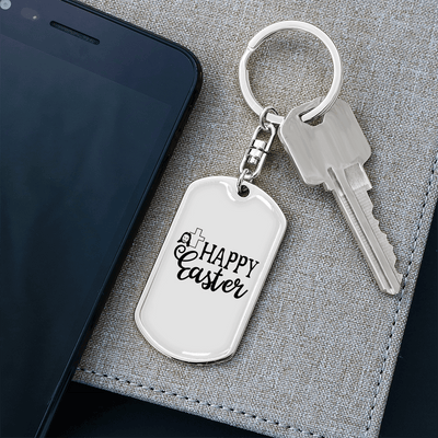 Happy Easter Keychain Dog Tag Keyring - Dog Tag with Swivel Keychain
