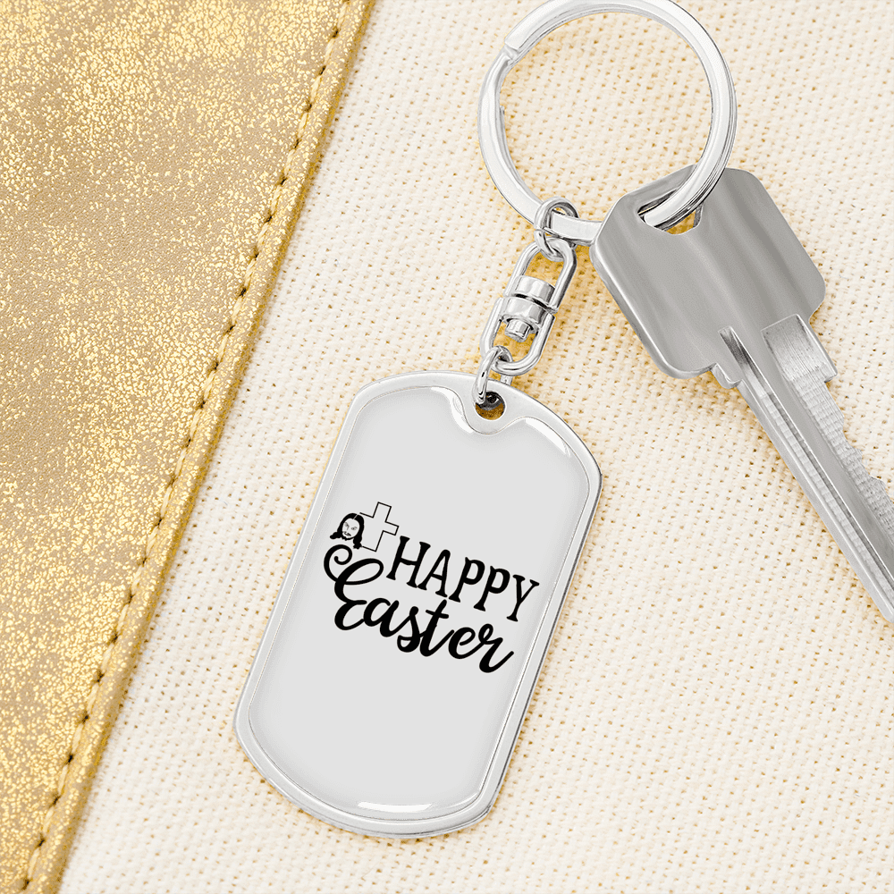 Happy Easter Keychain Dog Tag Keyring - Dog Tag with Swivel Keychain