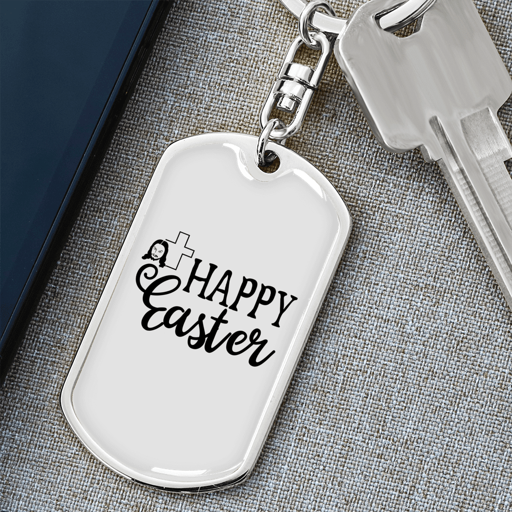 Happy Easter Keychain Dog Tag Keyring - Dog Tag with Swivel Keychain