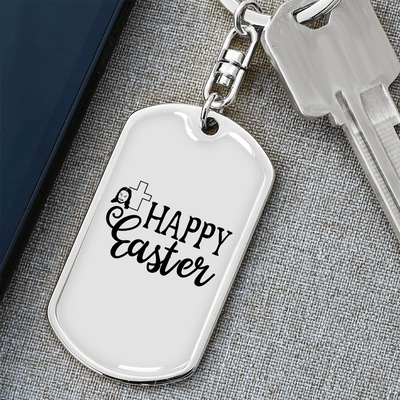 Happy Easter Keychain Dog Tag Keyring - Dog Tag with Swivel Keychain