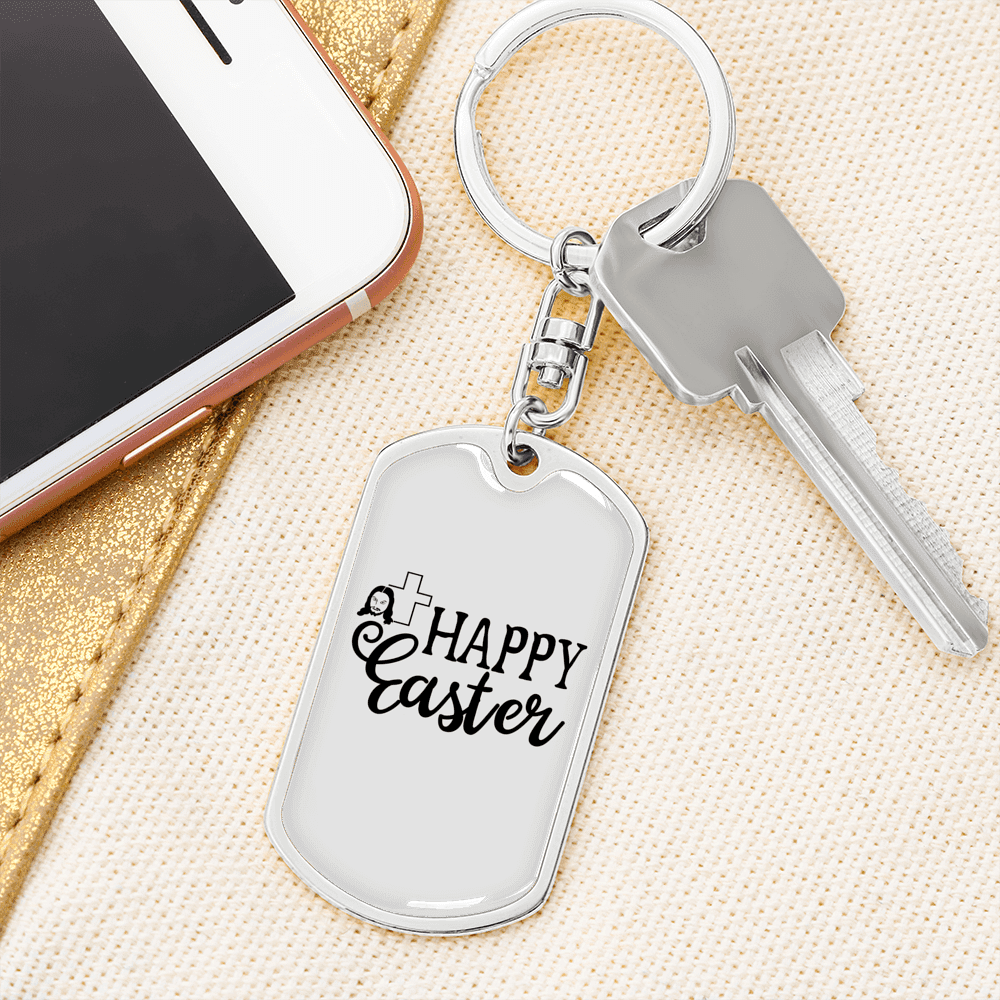 Happy Easter Keychain Dog Tag Keyring - Dog Tag with Swivel Keychain