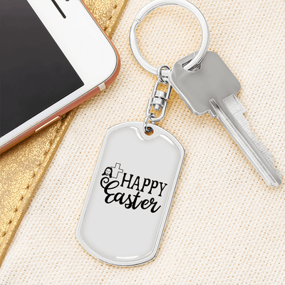 Happy Easter Keychain Dog Tag Keyring - Dog Tag with Swivel Keychain