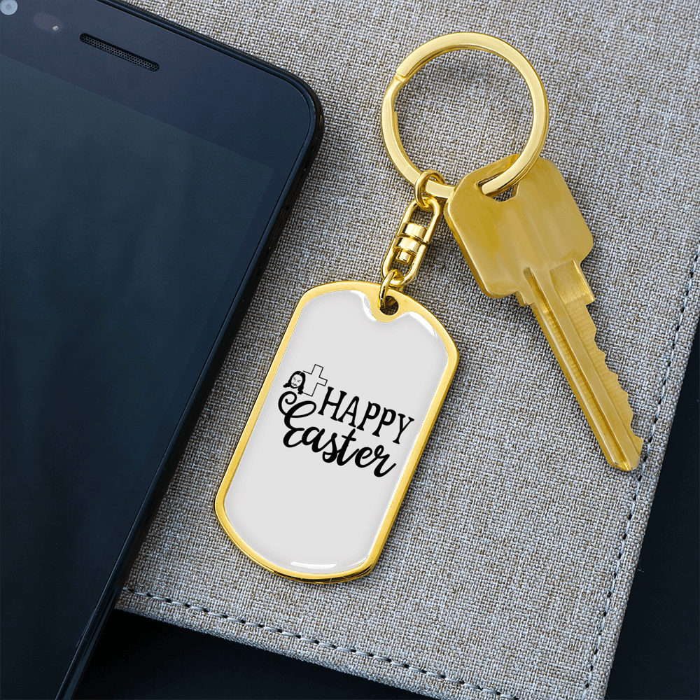 Happy Easter Keychain Dog Tag Keyring - Dog Tag with Swivel Keychain