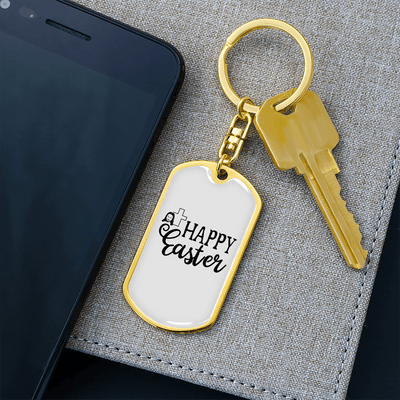 Happy Easter Keychain Dog Tag Keyring - Dog Tag with Swivel Keychain