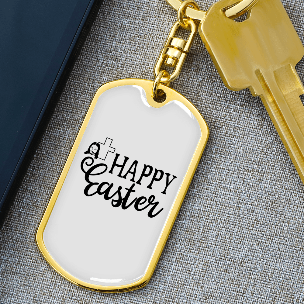 Happy Easter Keychain Dog Tag Keyring - Dog Tag with Swivel Keychain