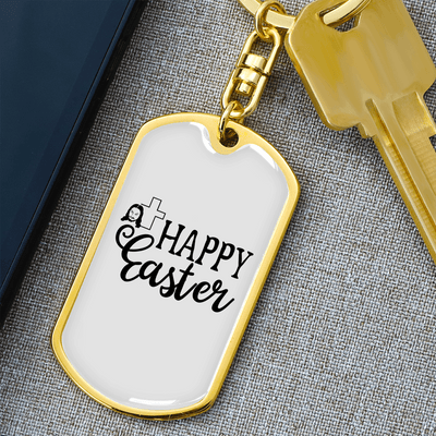 Happy Easter Keychain Dog Tag Keyring - Dog Tag with Swivel Keychain