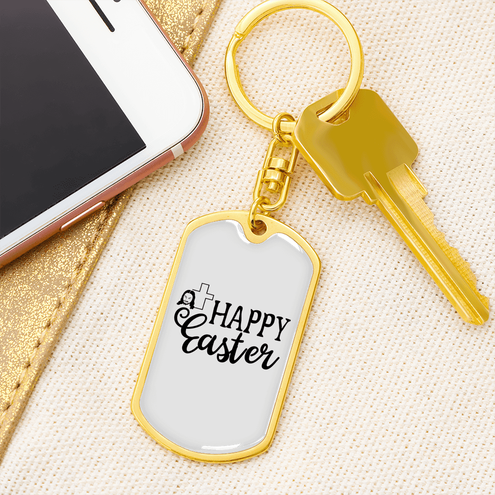 Happy Easter Keychain Dog Tag Keyring - Dog Tag with Swivel Keychain